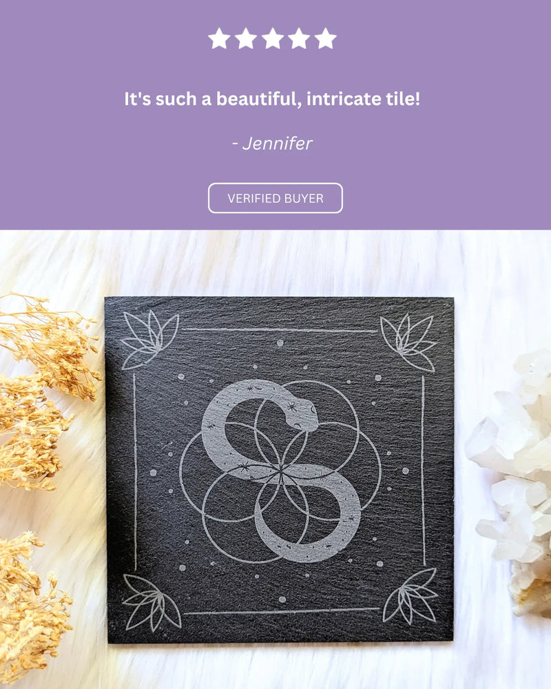 Customer review sharing how the altar tile is perfect for crystal grids and ritual work.