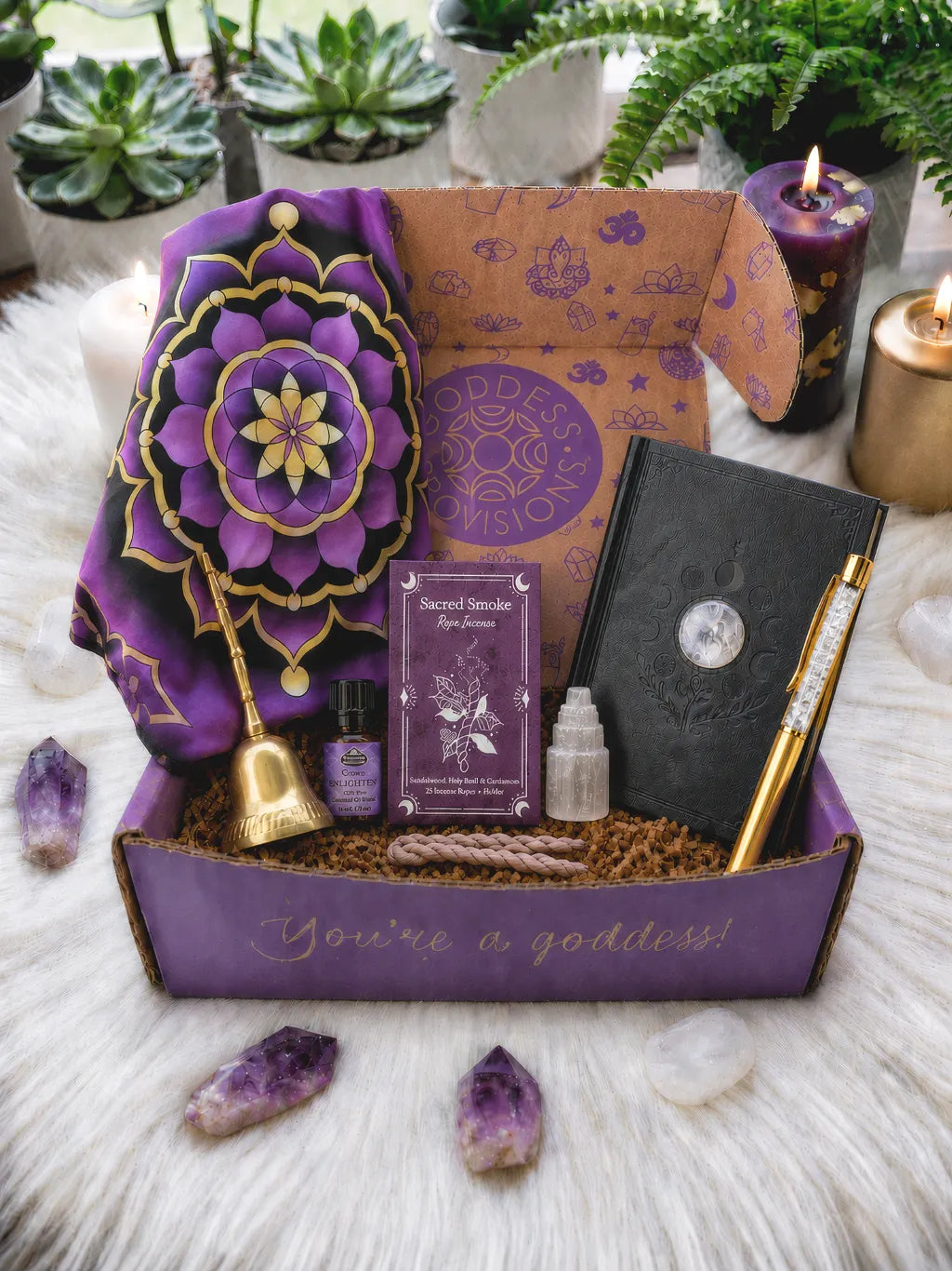 Goddess Provisions July Crown of Light spiritual subscription box with crown chakra ritual tools and crystals