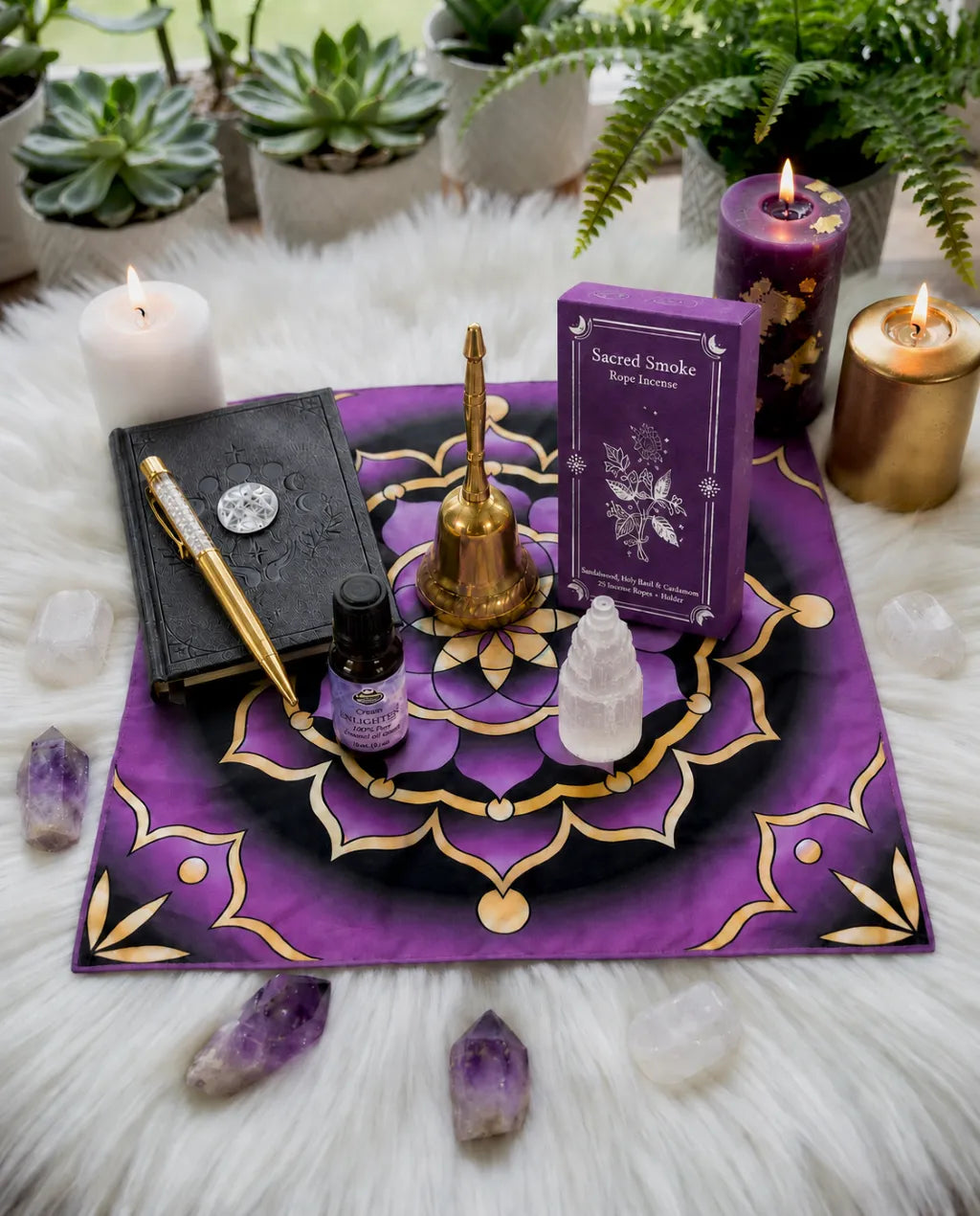 Crown of Light spiritual subscription box with crystal, meditation, altar, and crown chakra ritual tools