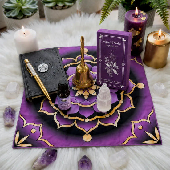 Crown of Light spiritual subscription box with crystal, meditation, altar, and crown chakra ritual tools