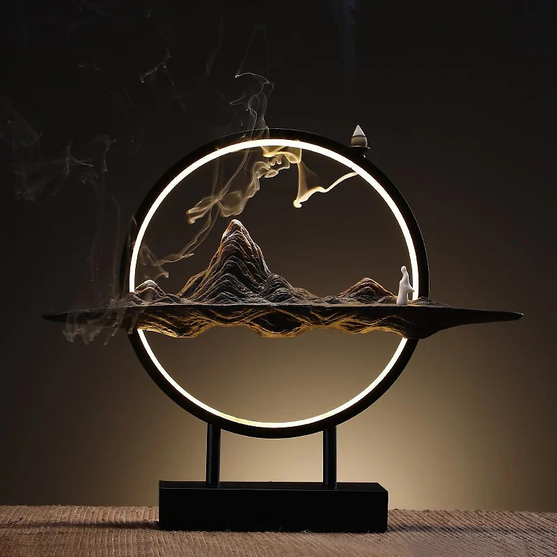 Landscape Backflow Incense Holder with dark background