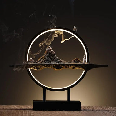 Landscape Backflow Incense Holder with dark background 