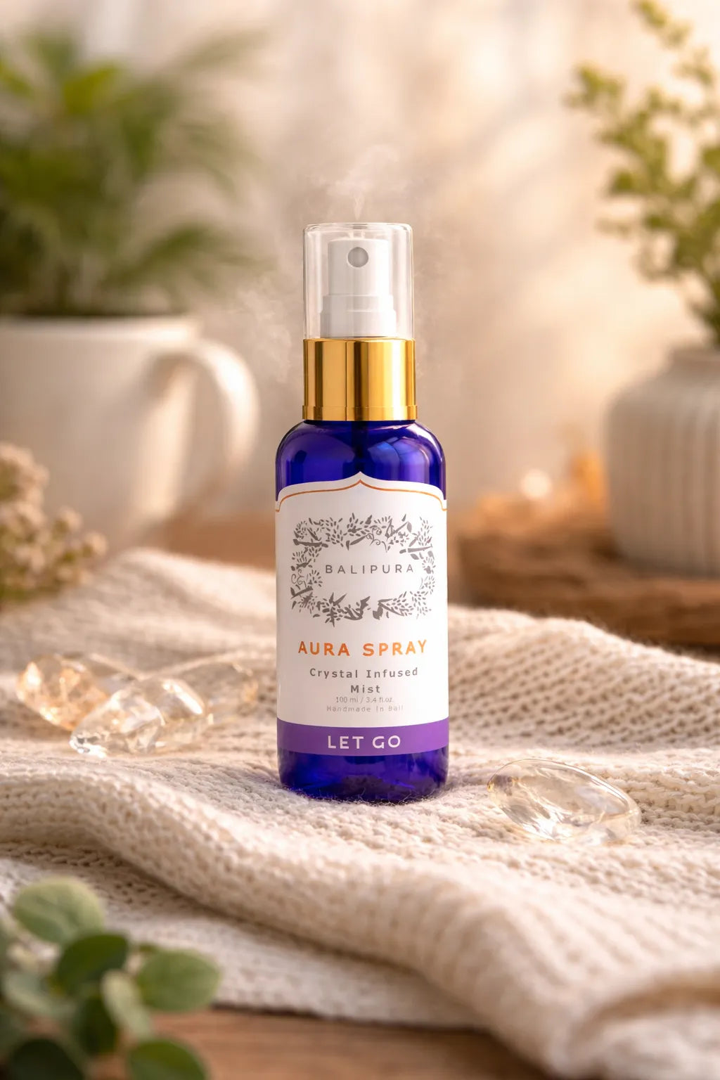 Let go aura spray for energy cleansing and releasing negative energy with crystal infused mist