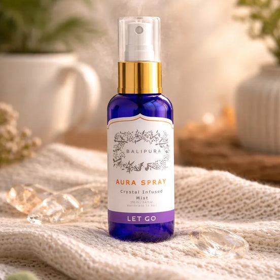 Let go aura spray for energy cleansing and releasing negative energy with crystal infused mist