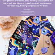 Positive review highlighting the eco-friendly paper quality and magical celestial illustrations of the cards.