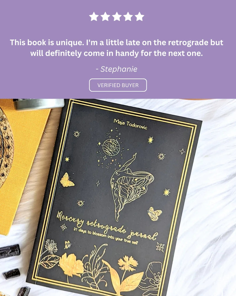 Positive review highlighting the beautiful illustrations and helpful astrological insights in the journal.