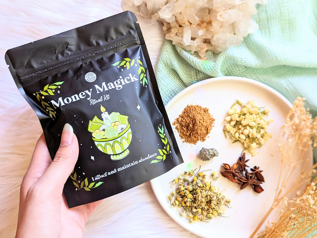 Money_Magick_ritual_Kit with chamomile and Jasper