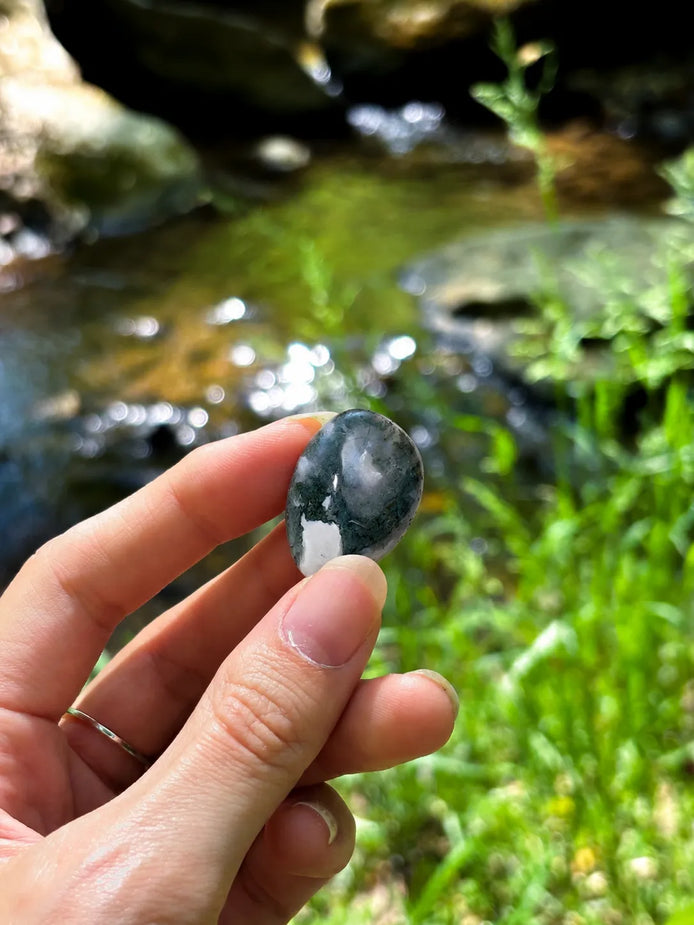 moss agate crystal for growth, grounding, and connection to nature
