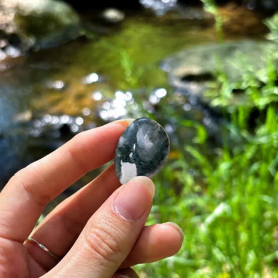 moss agate crystal for growth, grounding, and connection to nature