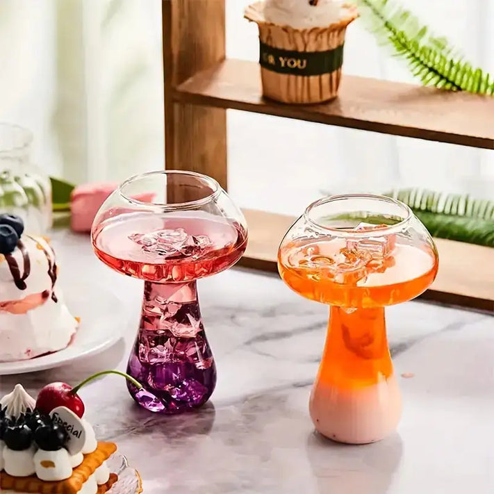 Mushroom Martini Cocktail Glass Set - Purple and Orange