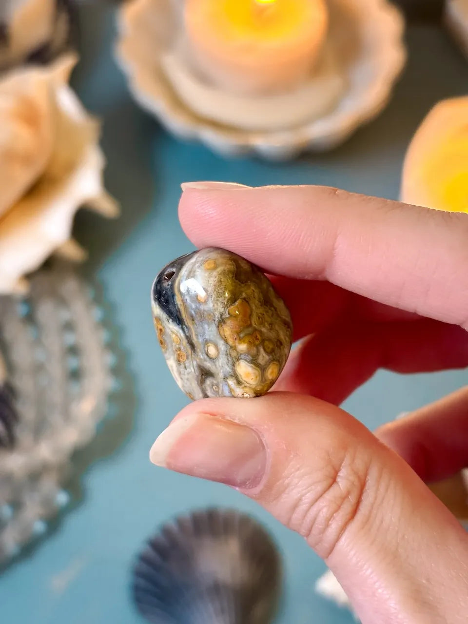 ocean jasper crystal for soothing energy, stress relief, and emotional grounding