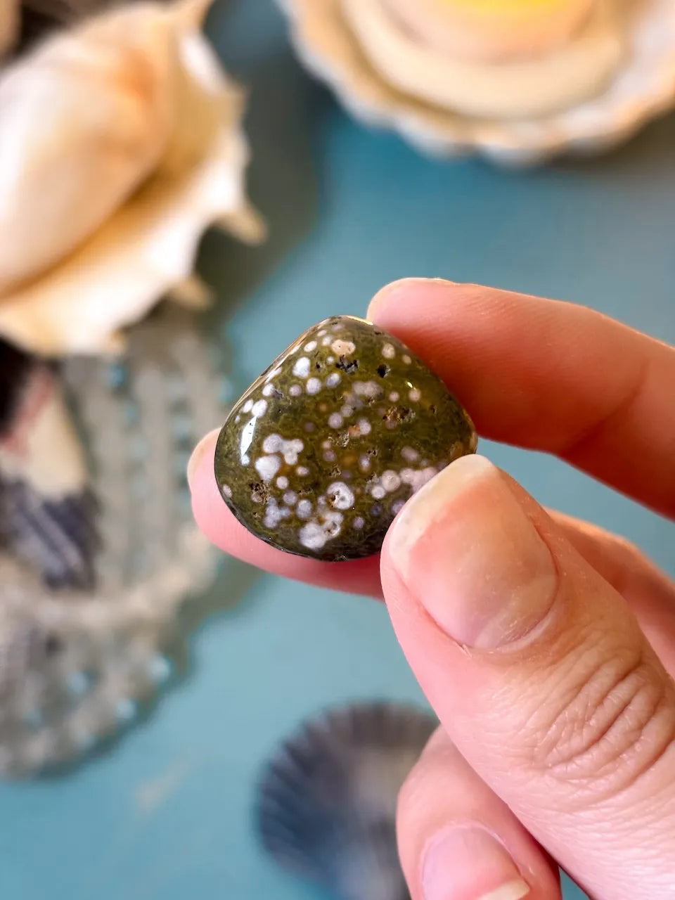 polished ocean jasper stone with natural patterns for calming and spiritual rituals