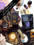 Veil Between Worlds subscription box displayed with spiritual items for ancestral rituals and remembrance.