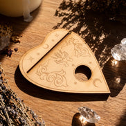 planchette oracle card holder with crystal sphere stand for altar, divination, and spiritual rituals