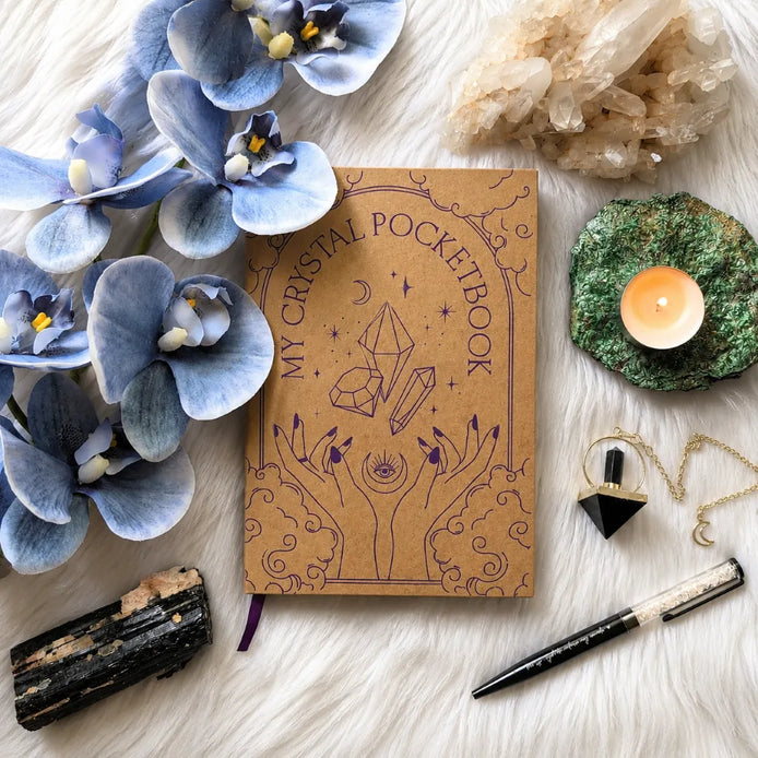 crystal journal and notebook for recording crystal meanings, healing properties, and chakra correspondences