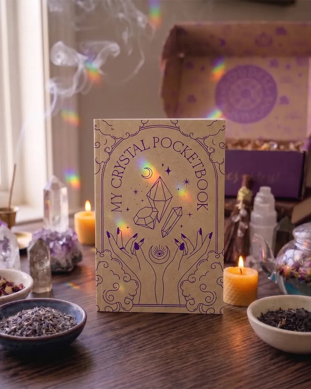 pocket crystal notebook for crystal collectors to track healing stones, intentions, and spiritual discoveries