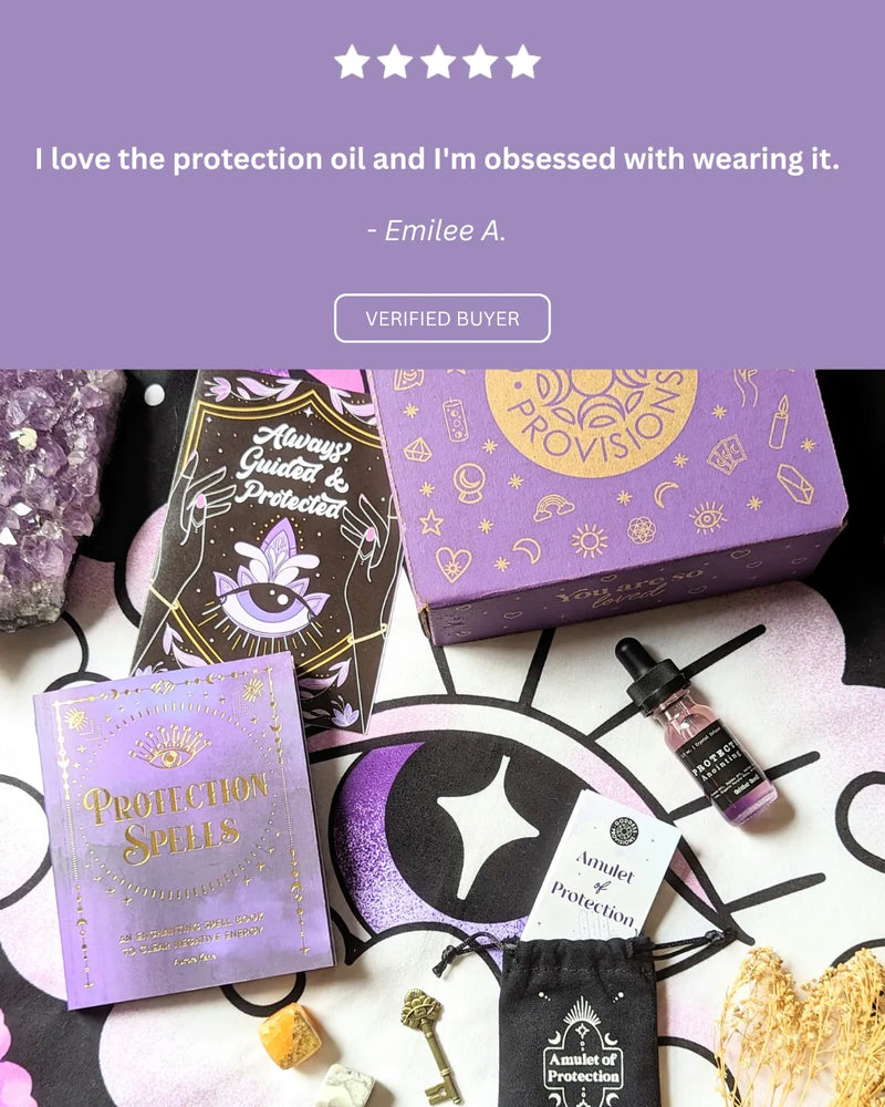 Positive review highlighting the quality, presentation, and magical energy of the Protection Goddess Provisions Box.
