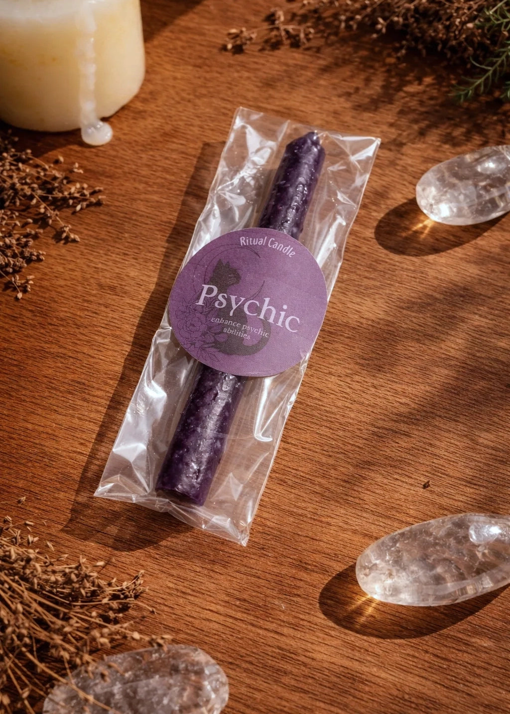 Psychic Candle & Glass Holder Set – Intuition & Divination Ritual Kit