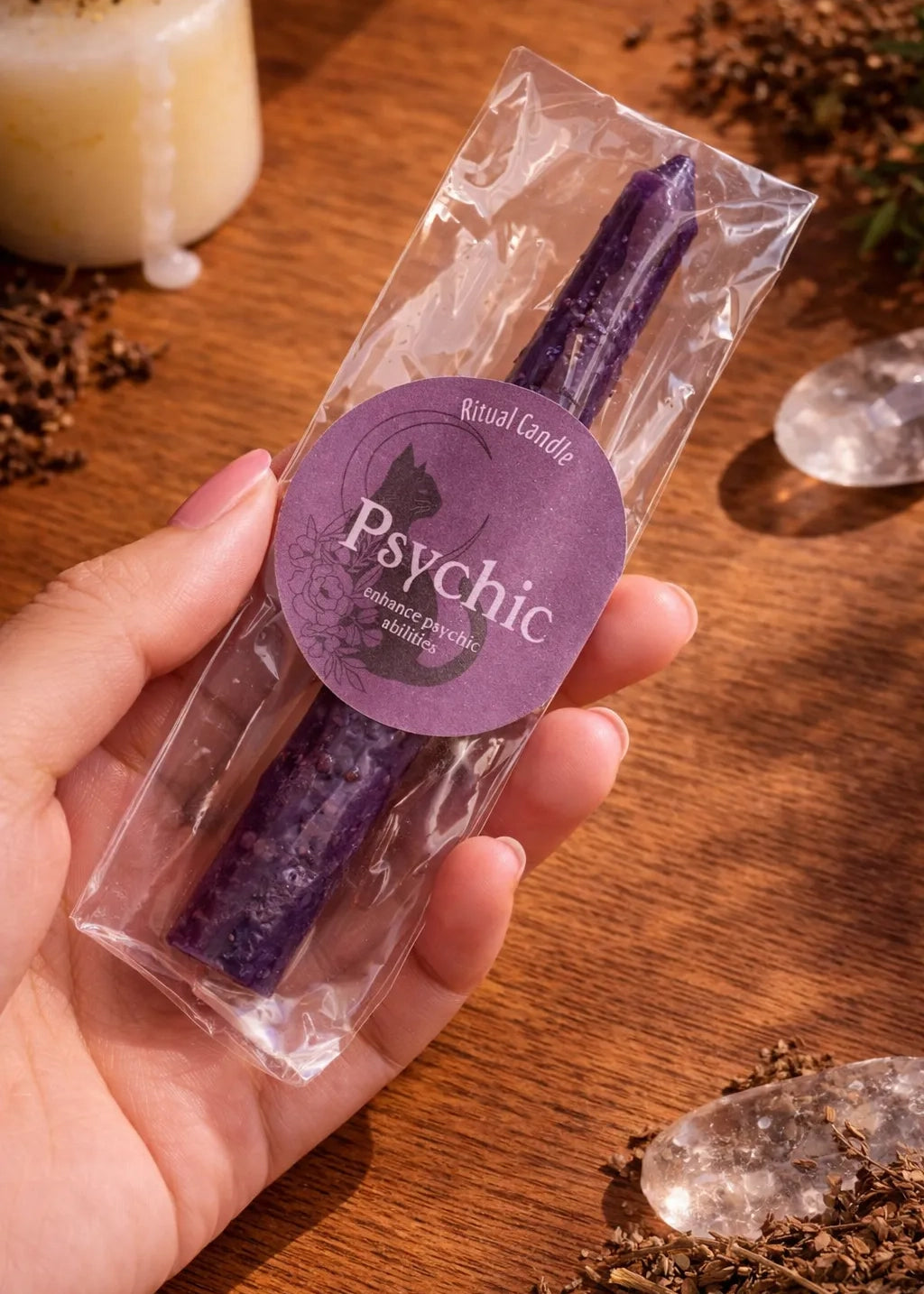 herbal infused candle for meditation, divination, and developing psychic abilities