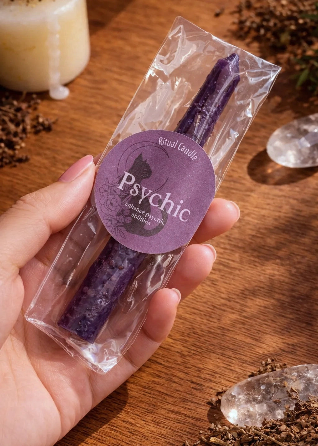 Psychic Candle & Glass Holder Set – Intuition & Divination Ritual Kit
