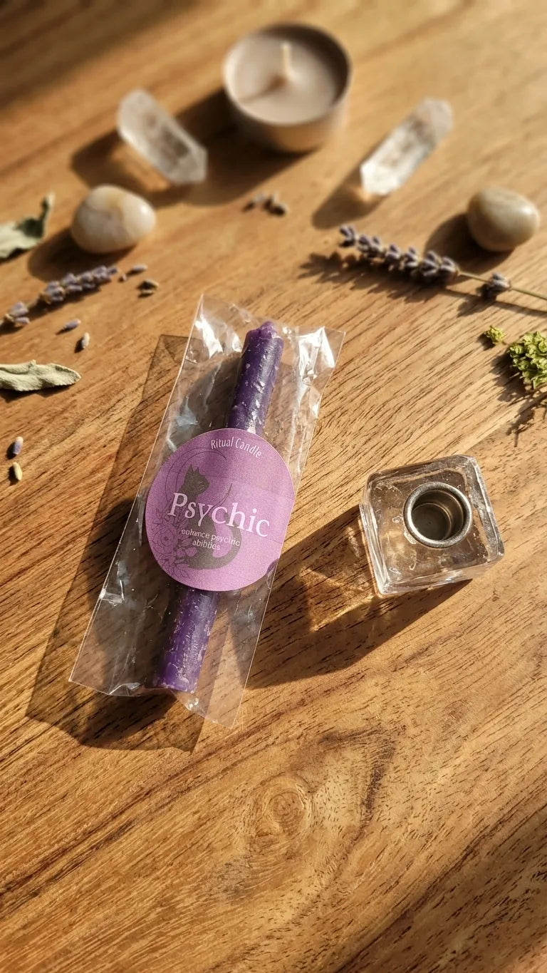 Psychic Candle & Glass Holder Set – Intuition & Divination Ritual Kit