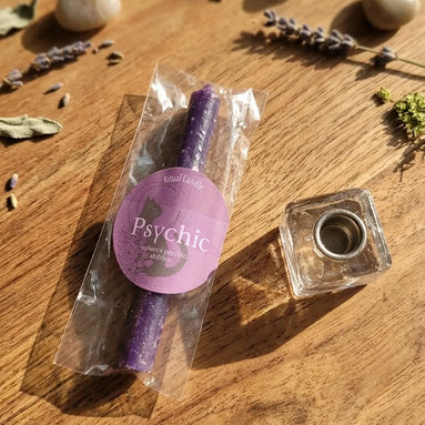Psychic Candle & Glass Holder Set – Intuition & Divination Ritual Kit