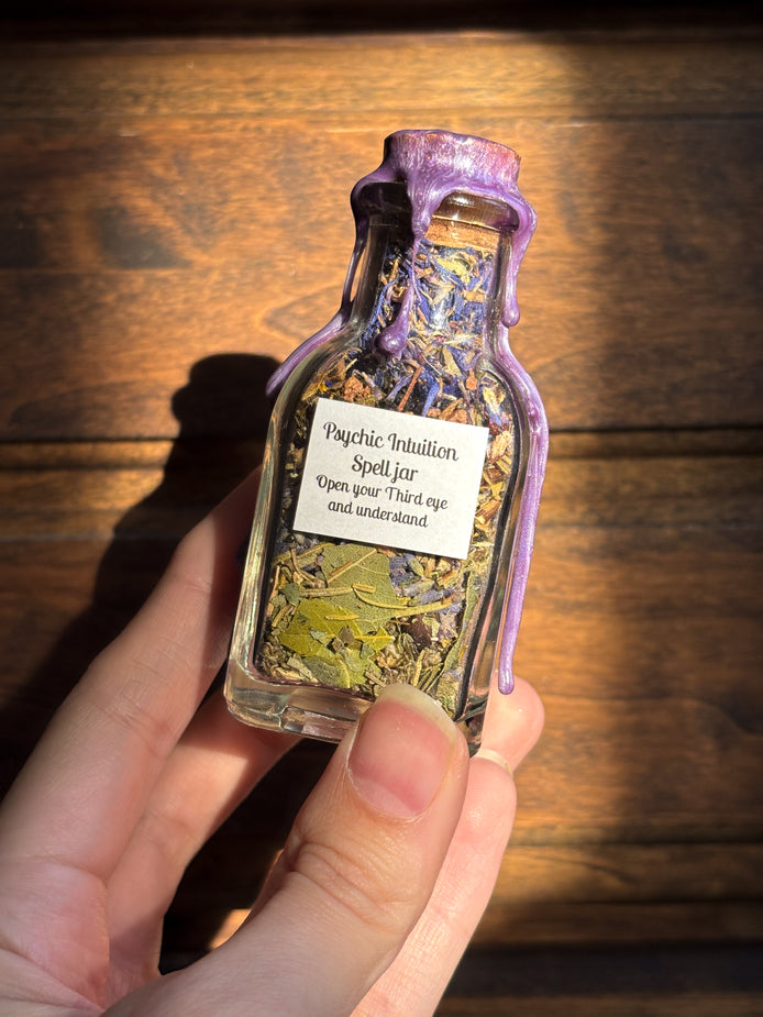psychic intuition spell jar for divination, spiritual clarity, and enhancing intuitive abilities