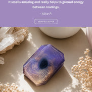 Customer review sharing how the soap feels grounding and luxurious during self-care rituals.