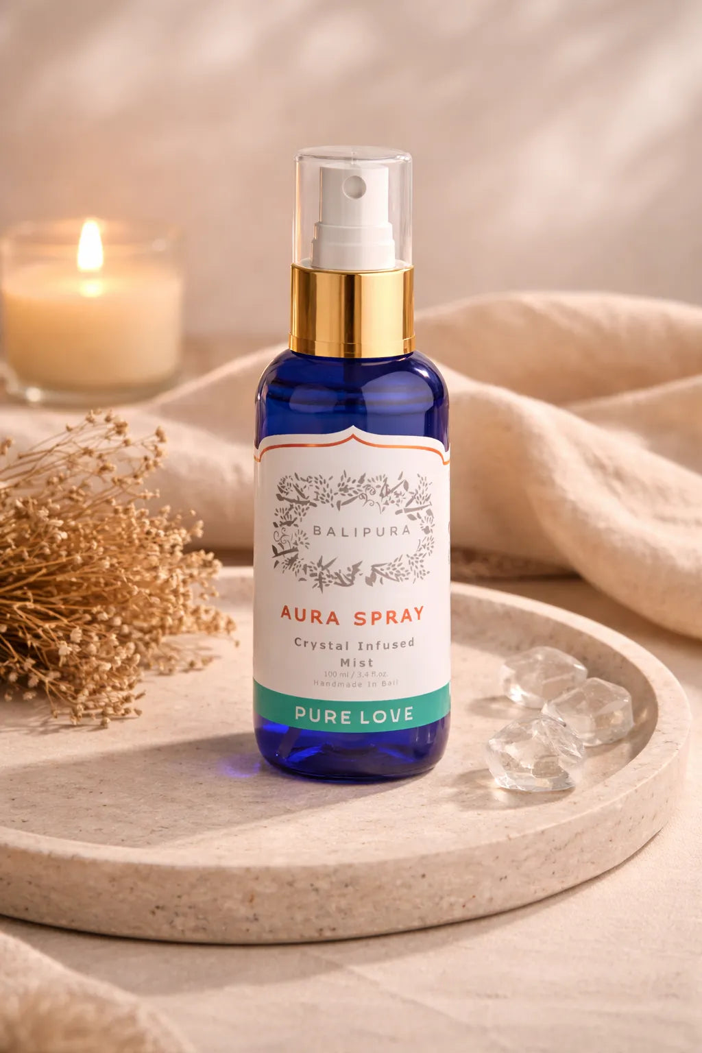 Crystal infused love spray with rose quartz and jasmine for emotional healing and connection