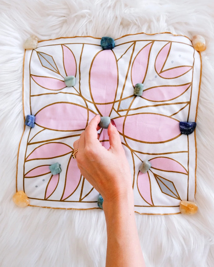 Lightworker altar cloth by Ha’vanah Star printed with channeled lightcode design on soft eco-friendly fabric.