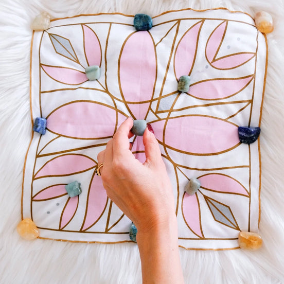 Lightworker altar cloth by Ha’vanah Star printed with channeled lightcode design on soft eco-friendly fabric.