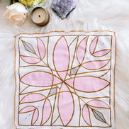 Crystal-infused altar cloth featuring a sacred lightcode design for intention setting and ritual work.