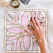 Hand screen-printed altar cloth made from eco-friendly micro modal fabric with a channeled lightcode design.