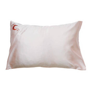 Light Pink Silk pillowcase with a brand logo on a white background