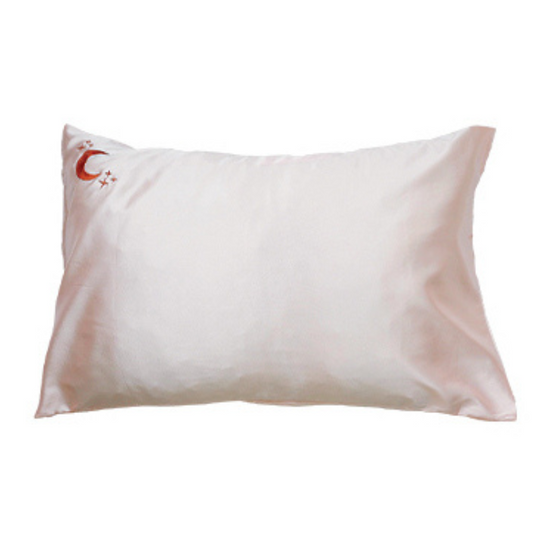 Light Pink Silk pillowcase with a brand logo on a white background