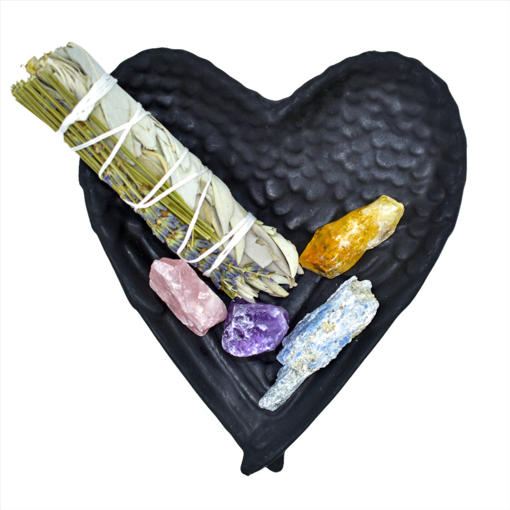 Shungite Heart Shaped Angel Wings Bowl with white background