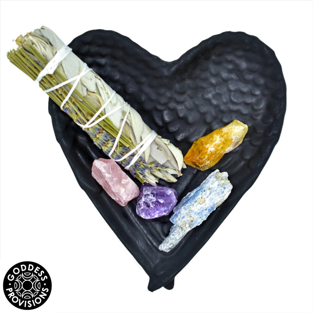 Shungite_Heart_Shaped_Angel_Wings_Bowl_with_white_background_and_Goddess_Provisions_Logo