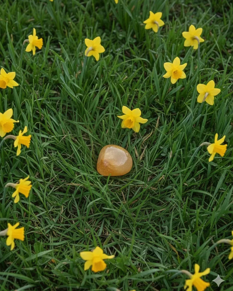 Tumbled citrine crystal associated with abundance, optimism, and personal power.