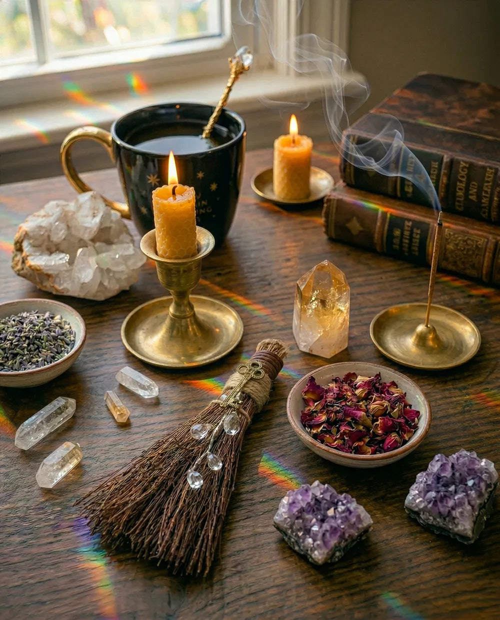 Mini ritual broom altar tool for energy cleansing and spiritual rituals