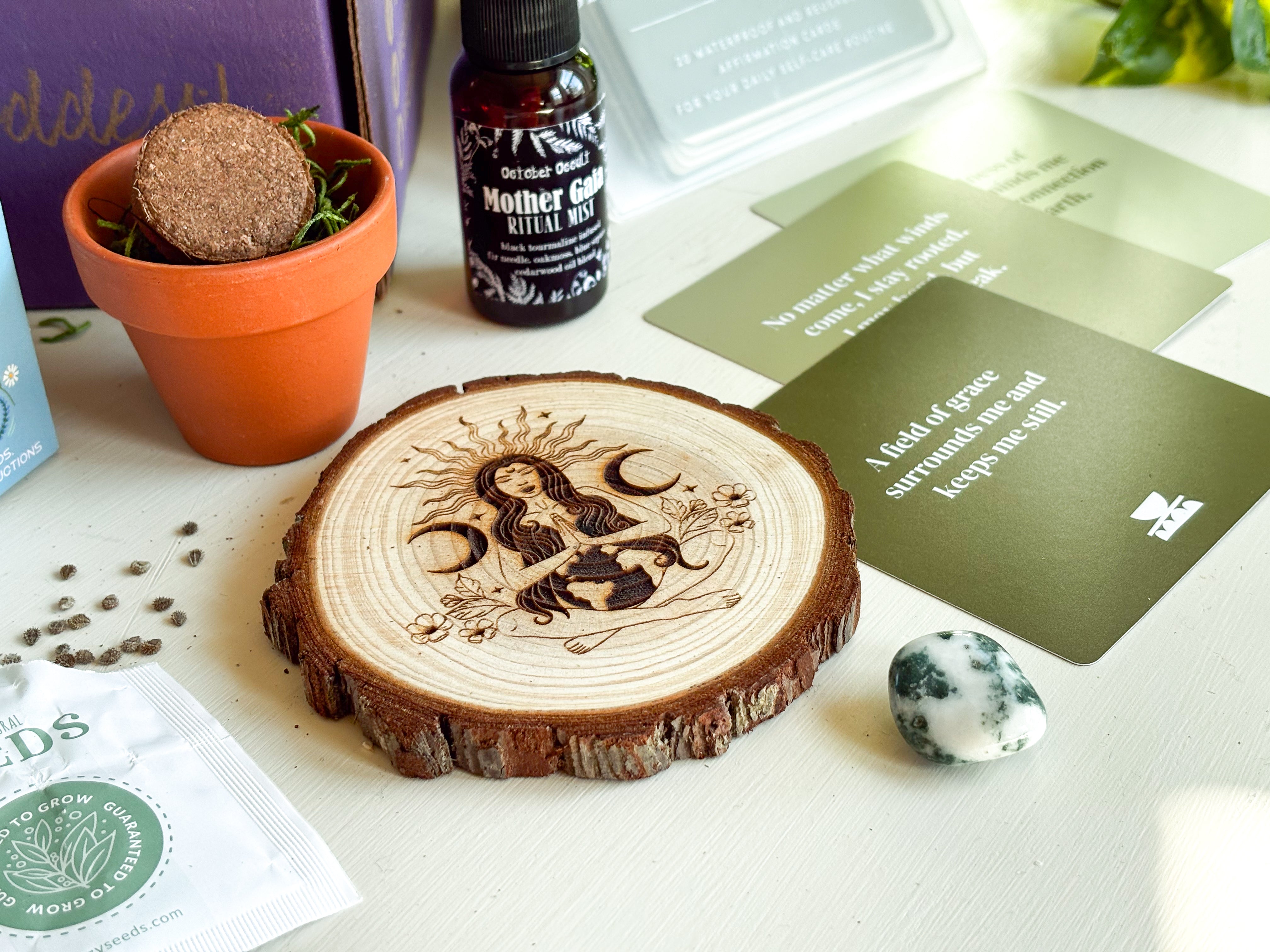 Mother Gaia Wooden Altar Tile – Earth Goddess Altar Decor