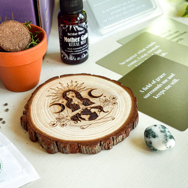 Mother Gaia Wooden Altar Tile – Earth Goddess Altar Decor | Exclusive Witch Ritual Tool for Spiritual Renewal | Goddess Provisions Design