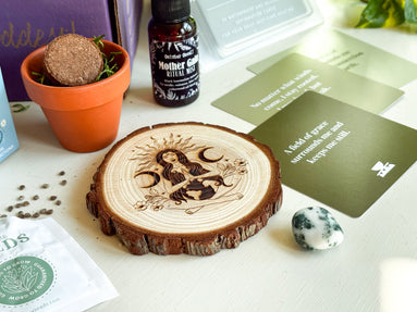 Mother Gaia Wooden Altar Tile – Earth Goddess Altar Decor | Exclusive Witch Ritual Tool for Spiritual Renewal | Goddess Provisions Design