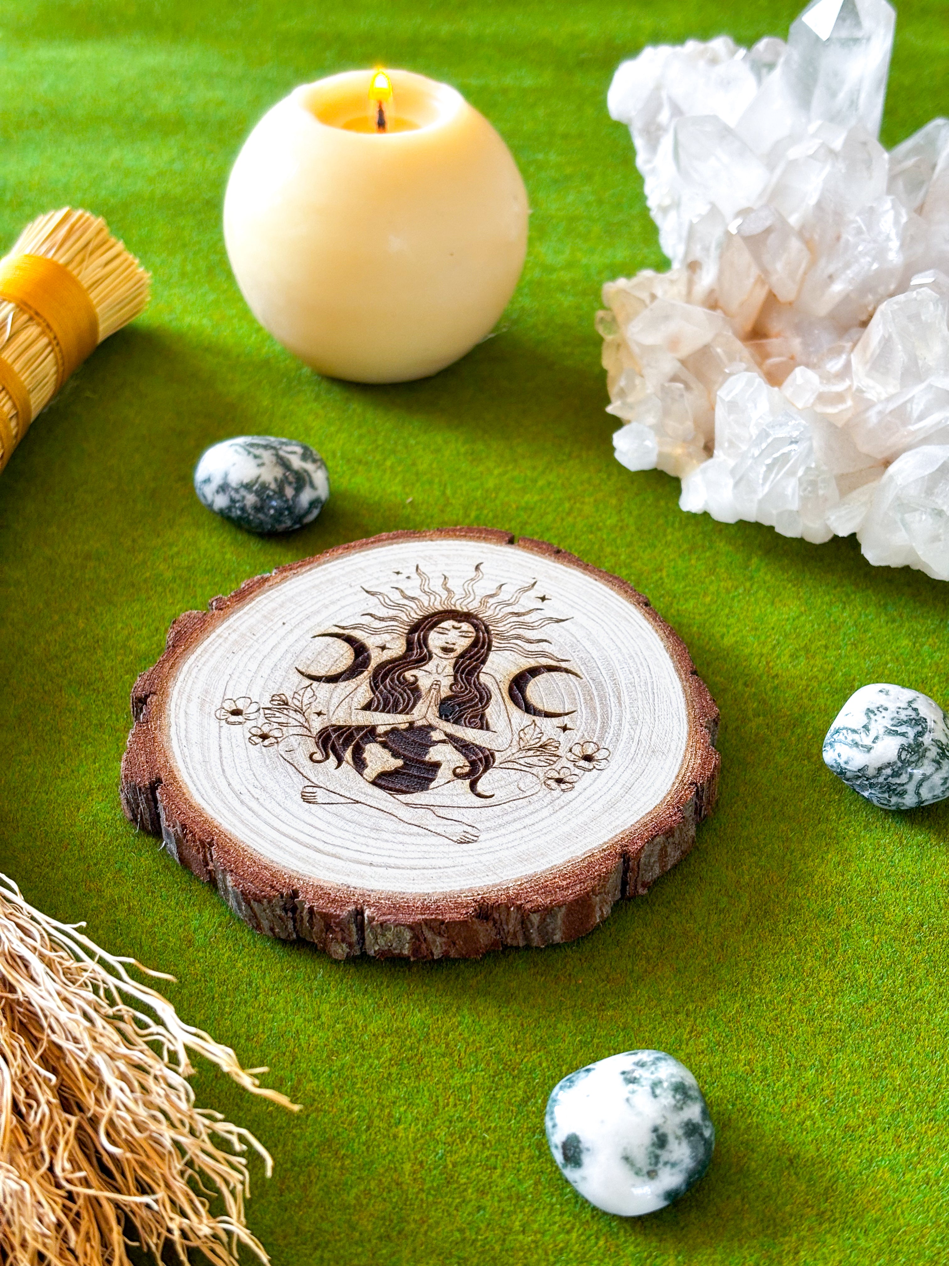 Mother Gaia Wooden Altar Tile – Earth Goddess Altar Decor | Exclusive Witch Ritual Tool for Spiritual Renewal | Goddess Provisions Design