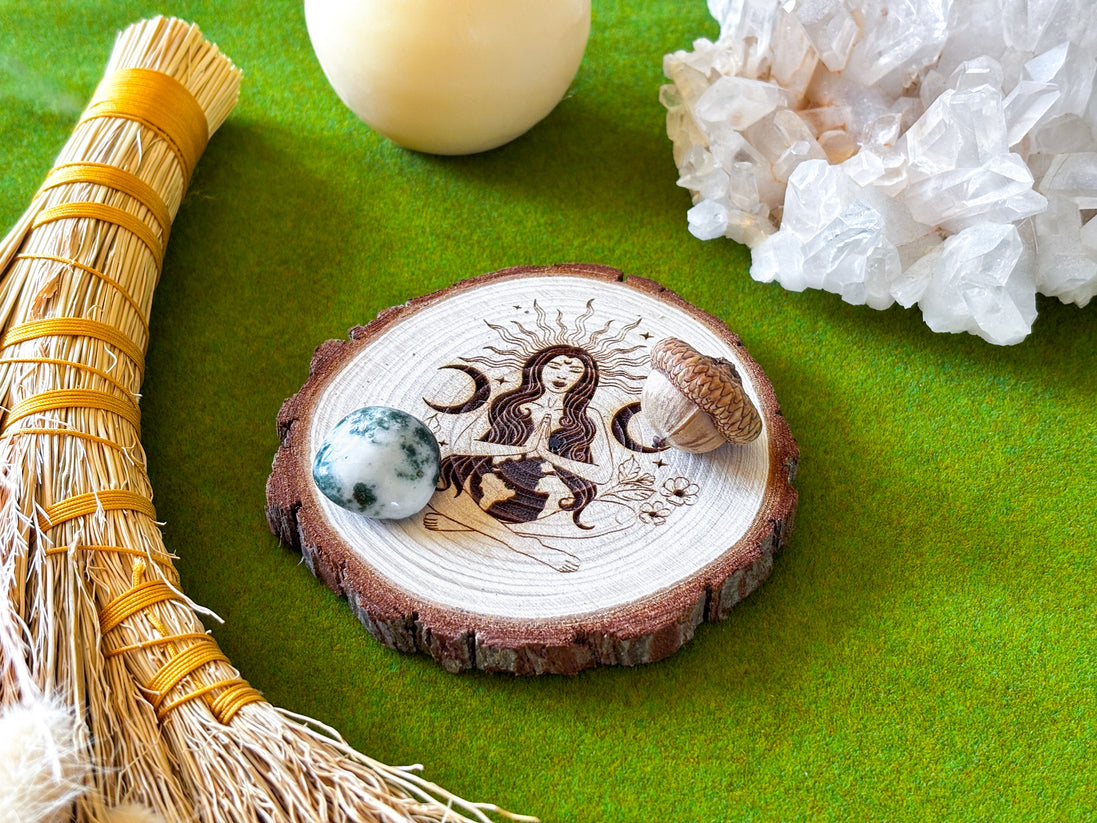 Mother Gaia Wooden Altar Tile – Earth Goddess Altar Decor | Exclusive Witch Ritual Tool for Spiritual Renewal | Goddess Provisions Design