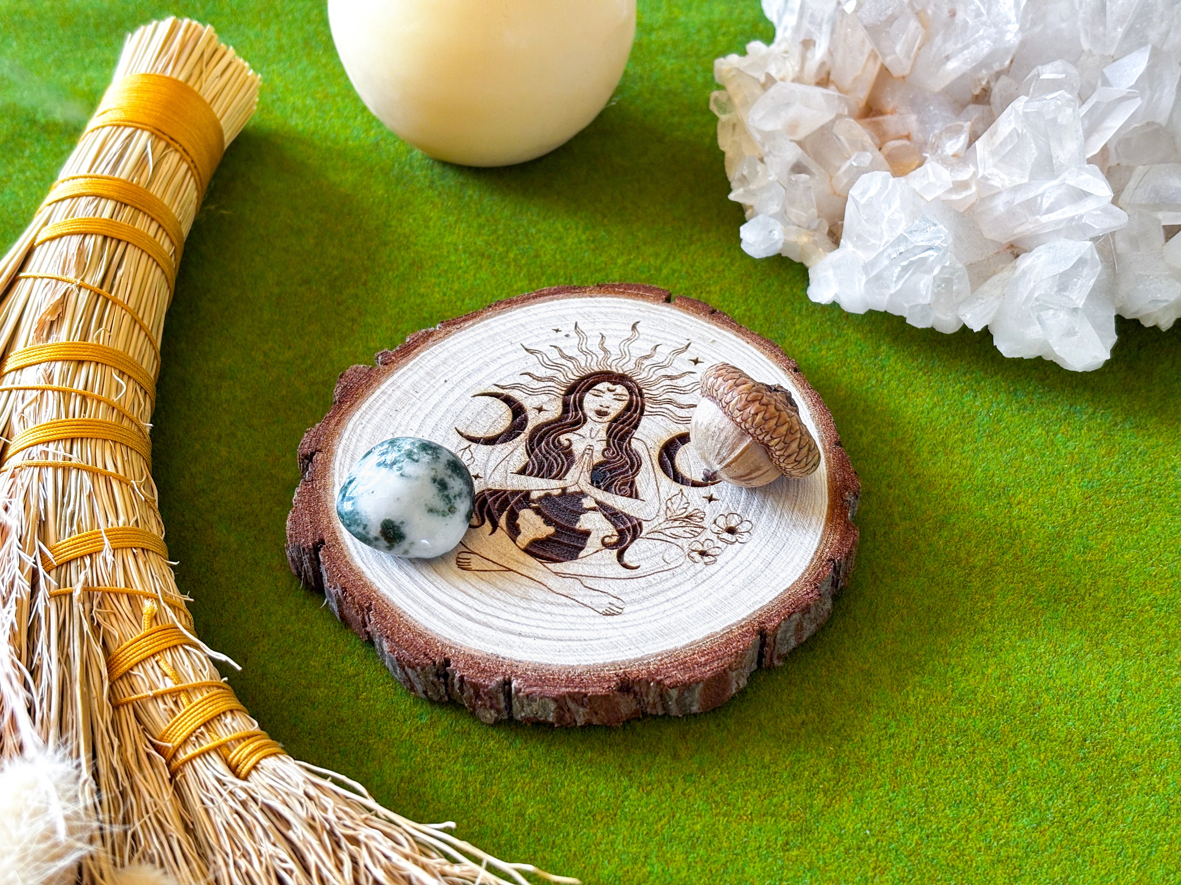 Mother Gaia Wooden Altar Tile – Earth Goddess Altar Decor | Exclusive Witch Ritual Tool for Spiritual Renewal | Goddess Provisions Design