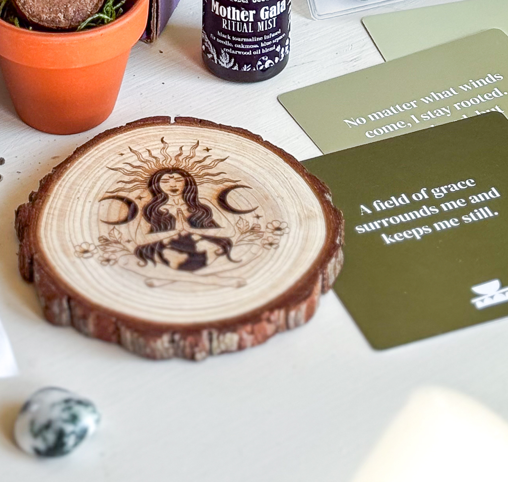 Mother Gaia Wooden Altar Tile – Earth Goddess Altar Decor | Exclusive Witch Ritual Tool for Spiritual Renewal | Goddess Provisions Design