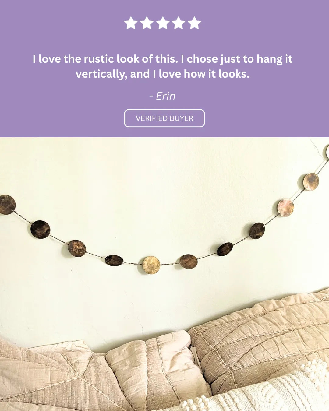 Five-star customer review praising the detailed zodiac artwork and quality craftsmanship of the wall hanging.