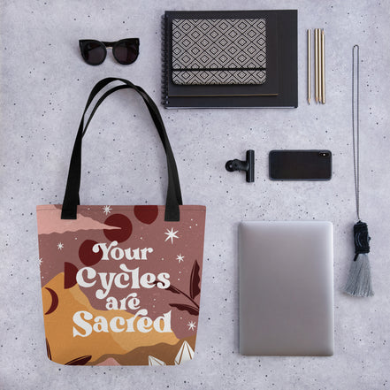 Your Cycles are Sacred Tote Bag, canvas tote bag, photo 3
