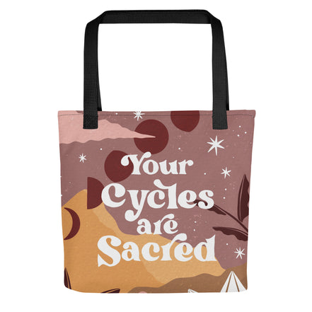 Your Cycles are Sacred Tote Bag, for crystals, decks and everyday magic | Goddess Provisions