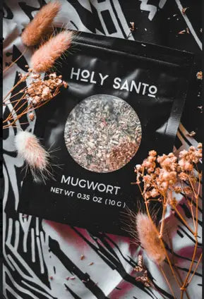 Black pouch of dried Mugwort for enhancing lucid dreams in The Deep Magic of Mugwort article